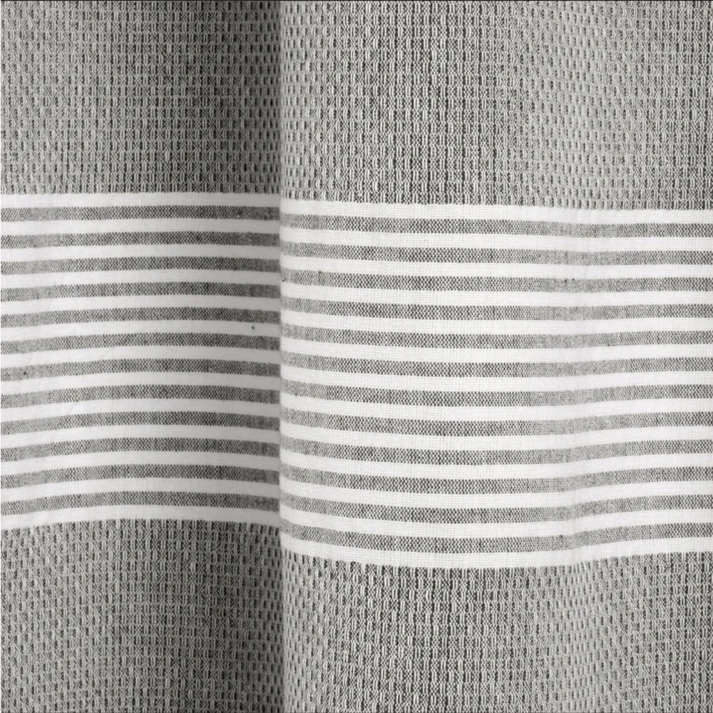 NWT Tucker Stripe Yarn Dyed Cotton Tassel Shower Curtain Gray/White - Lush Décor